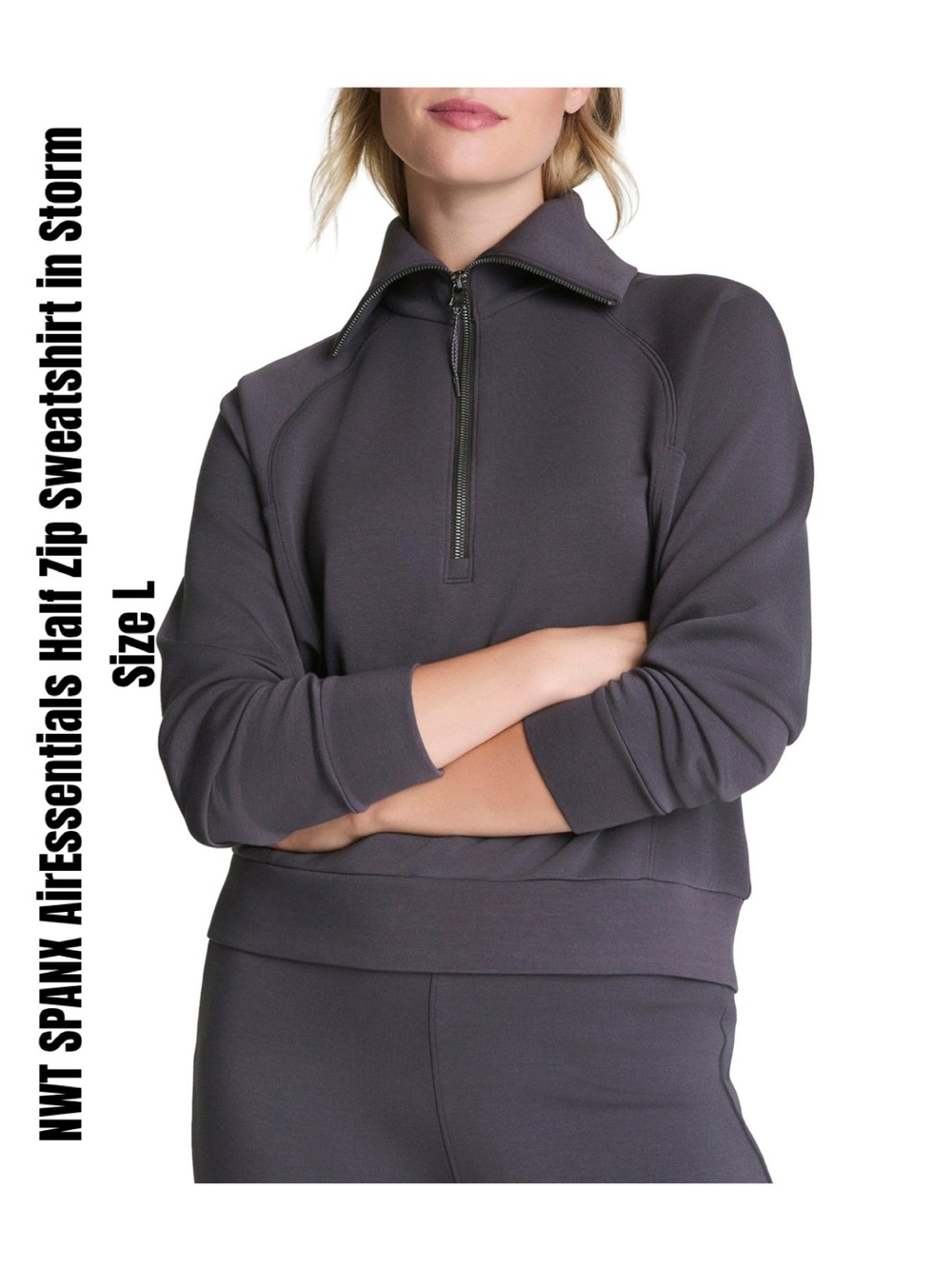 SPANX AirEssentials Half Zip Sweatshirt in Storm Size L